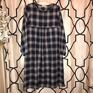 Navy blue and white buffalo plaid dress.